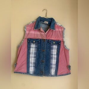 Stefano international patchwork jean plaid vest 80’s vintage